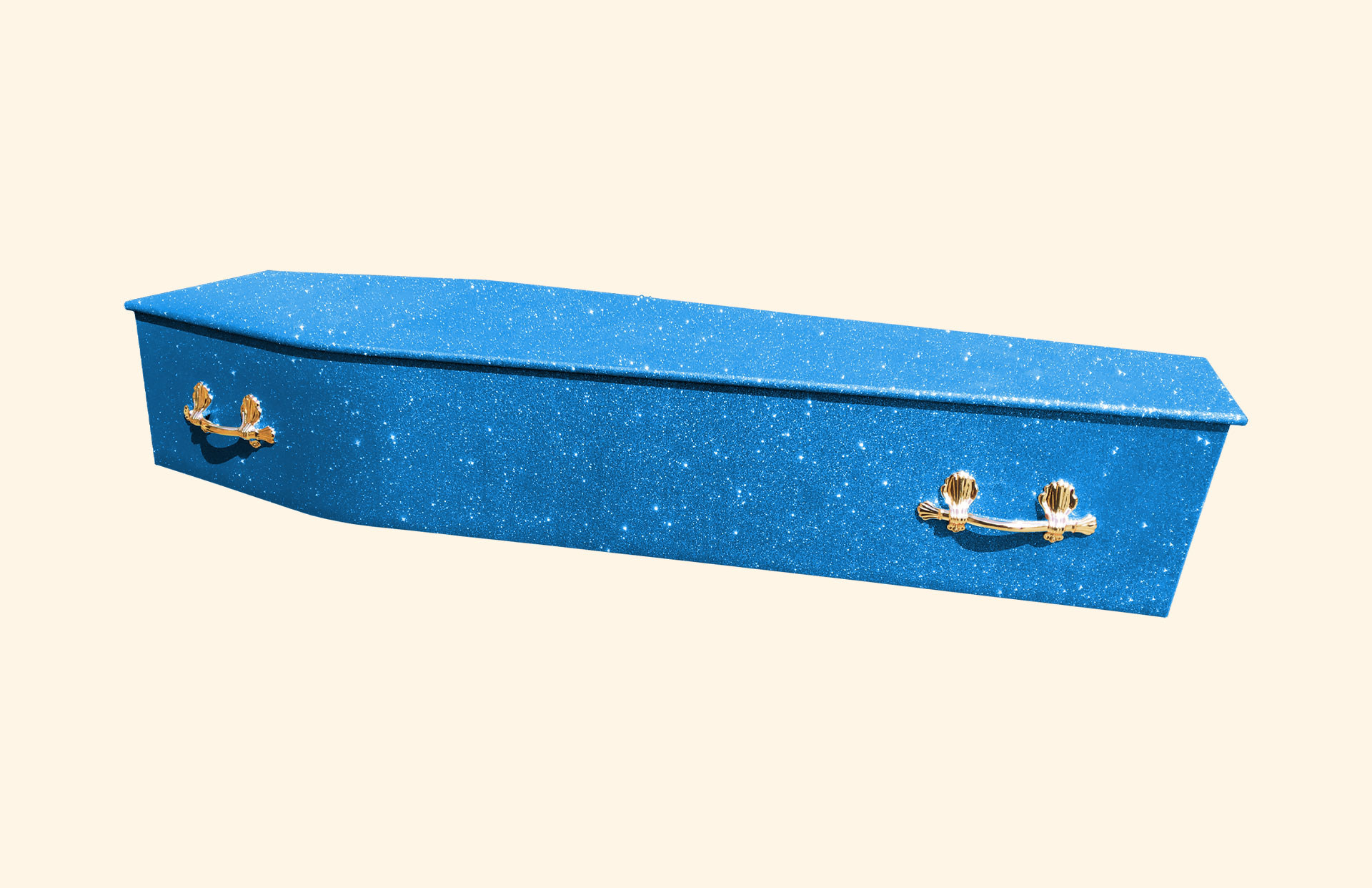 Blue Glitter over a traditional coffin